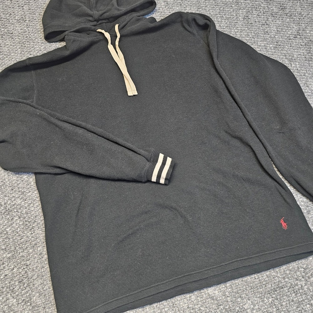 Polo Ralph‎ Lauren Men's Black Waffle Knit Hoodie Long Sleeve Pony Logo Size M